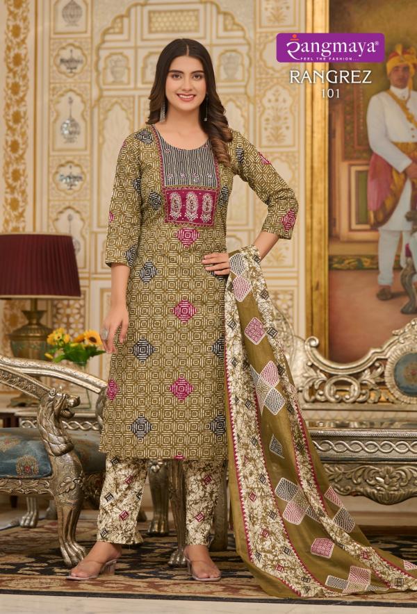 Rangmaya Rangrez Trending Wear Cotton Kurti Pant With Dupatta